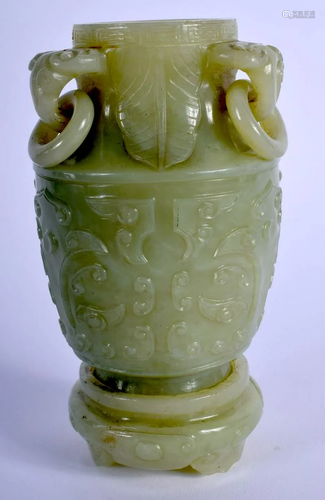 A 19TH CENTURY CHINESE CARVED JADE VASE ON STAND Qing,