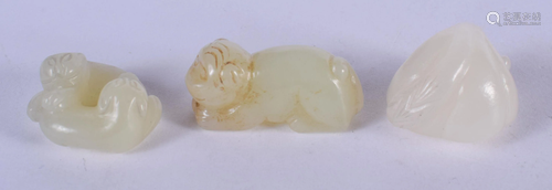 THREE CHINESE CARVED JADE MINIATURE BEASTS 20th