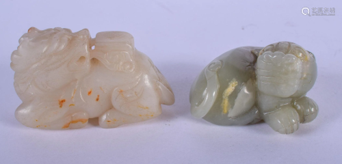 TWO CHINESE CARVED GREEN JADE FIGURES 20th Century.