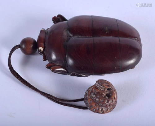 A JAPANESE KABUTO BEETLE BOXWOOD INRO. 8 cm x 6 cm.