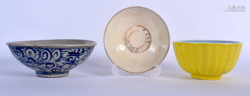 TWO CHINESE MING DYNASTY DISHES together with a yellow