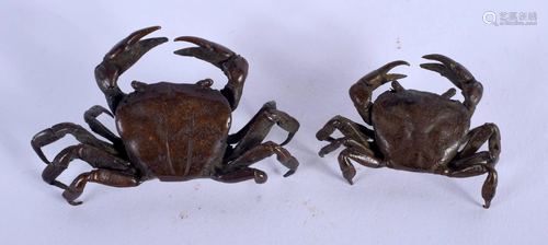 TWO JAPANESE BRONZE OKIMONO. 3 cm x 3 cm. (2)