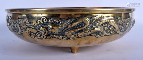 A LARGE 19TH CENTURY CHINESE POLISHED BRONZE DRAGON