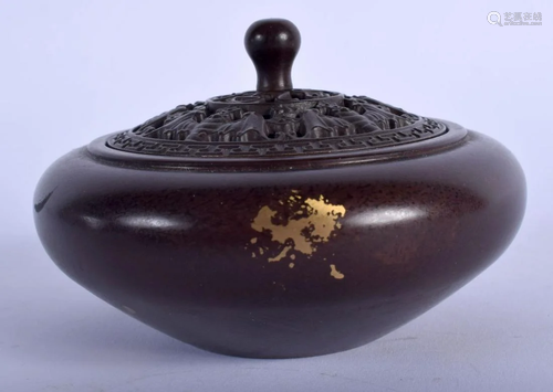 A CHINESE GOLD SPLASH BRONZE CENSER AND COVER 20th