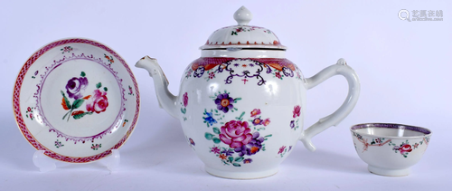 AN 18TH CENTURY CHINESE EXPORT FAMILLE ROSE TEAPOT AND