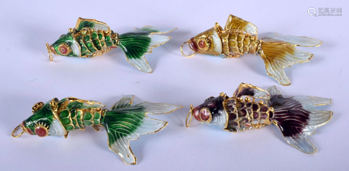 FOUR CHINESE CLOISONNE ENAMEL FISH 20th Century. 6 cm