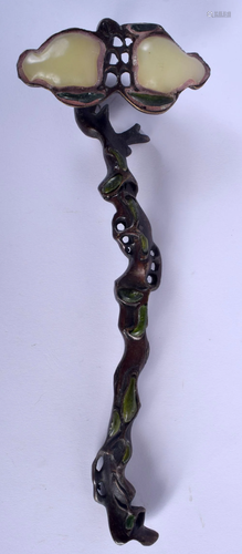 A CHINESE BRONZE AND HARDSTONE RUI SCEPTRE 20th