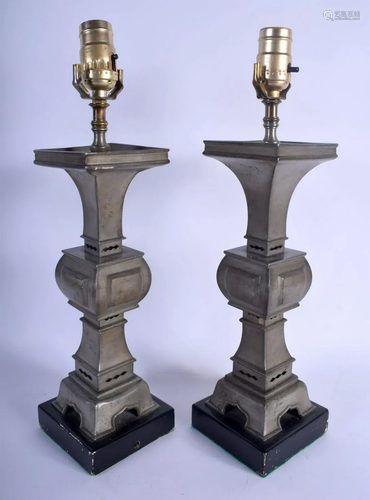 A LARGE PAIR OF EARLY 20TH CENTURY CHINESE PEWTER VASES