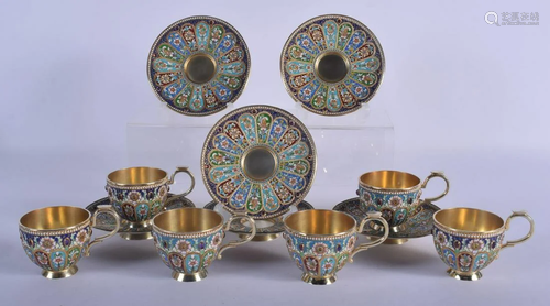 A SET OF SIX CONTINENTAL SILVER AND ENAMEL CUPS AND