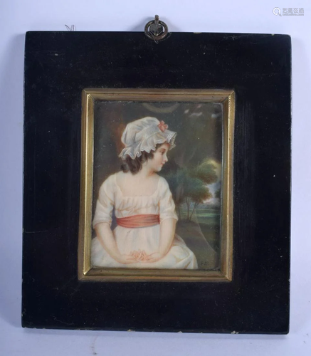 AN ANTIQUE CONTINENTAL PAINTED BONE PORTRAIT MINIATURE