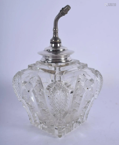 A VINTAGE SILVER MOUNTED CUT GLASS DRESSING TABLE JAR.