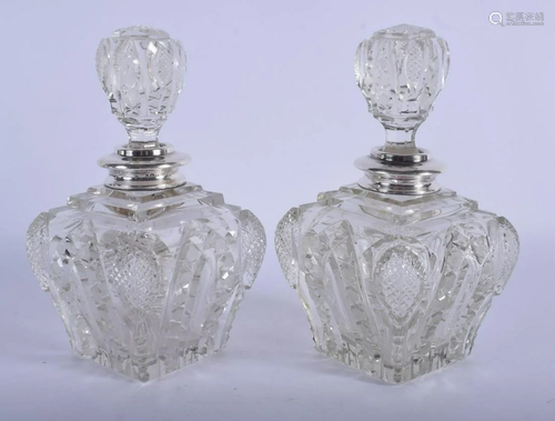 TWO VINTAGE SILVER MOUNTED CUT GLASS SCENT BOTTL…