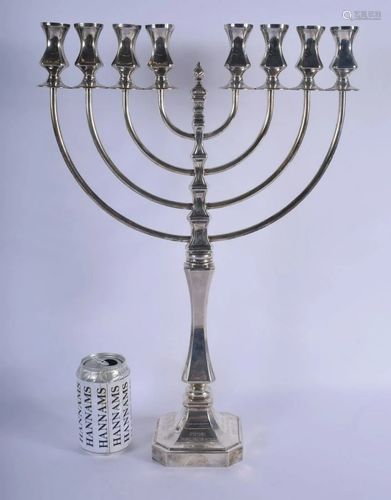 A LARGE VINTAGE SILVER JUDAIC MENORAH CANDLESTICK. 848