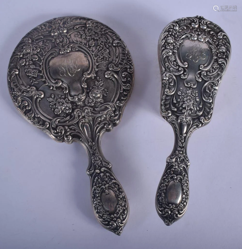 TWO VINTAGE SILVER DRESSING TABLE ITEMS. 447 grams