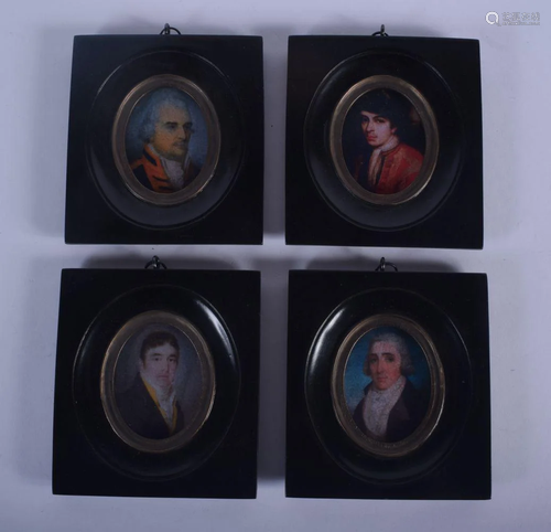 FOUR CONTINENTAL PORTRAIT MINIATURES. Image 6 cm x 4