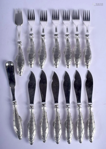 CONTINENTAL SILVER PLATED FISH KNIVES AND FORKS. (qty)