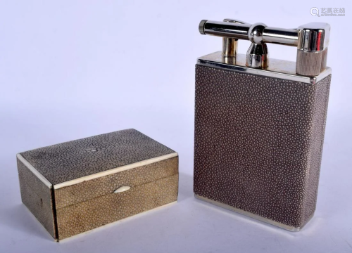 AN ART DECO SHAGREEN BOX and a lighter. Largest 14 cm x