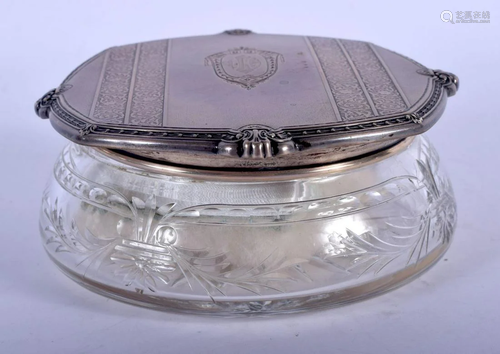 AN ART DECO SILVER MOUNTED CUT GLASS JAR AND CO…