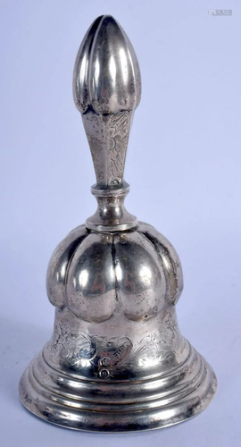 AN ANTIQUE CONTINENTAL SILVER BELL decorated with