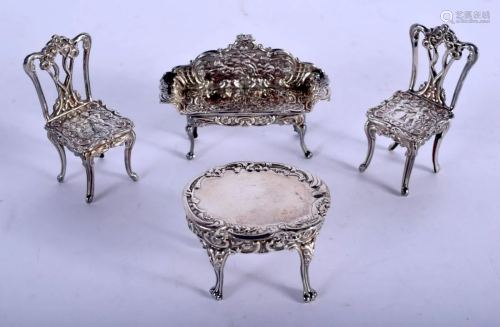 FOUR PIECES OF SILVER DOLLS HOUSE FURNITURE. Birmingham