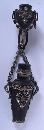 A RARE 19TH CENTURY SILVER OVERLAID WOOD SCENT BOTTLE