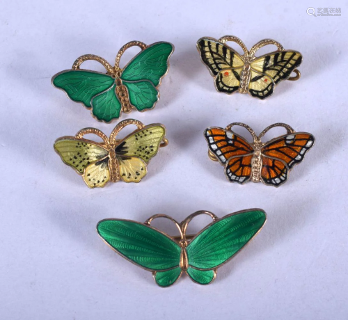 FIVE VINTAGE SILVER AND ENAMEL BUTTERFLY BROOCHES. 9