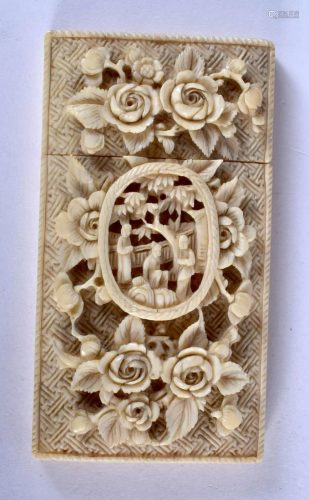 A 19TH CENTURY CHINESE CANTON CARVED BONE CARD CASE