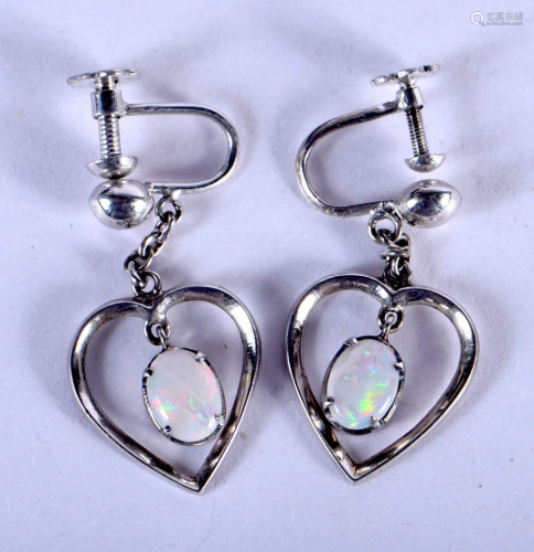A PAIR OF 18CT GOLD AND OPAL EARRINGS. 4.5 cm. 3.5 cm x