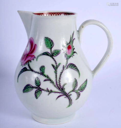 18th c. Worcester sparrow beak jug painted with a rose