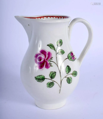 18th c. Caughley sparrow beak jug painted with a rose