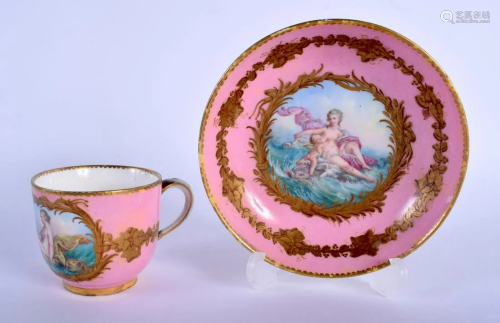 A MID 19TH CENTURY FRENCH SEVRES PORCELAIN CUP AND