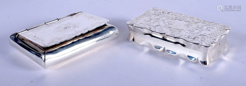 TWO ANTIQUE SILVER PLATED SNUFF BOXES. Largest 8 cm x 5