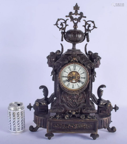 A LARGE 19TH CENTURY FRENCH BRONZE MANTEL CLOCK