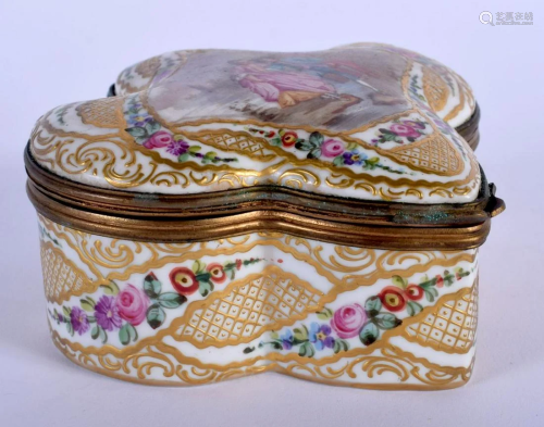 A 19TH CENTURY SEVRES PORCELAIN BOX AND COVER painted
