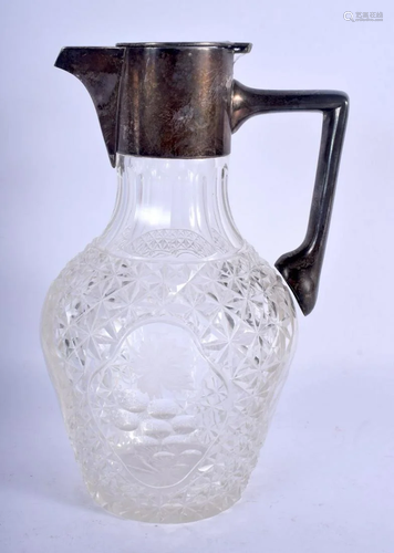 AN ANTIQUE SILVER AND GLASS CLARET JUG. Sheffield. 22