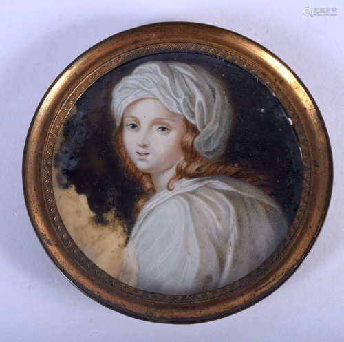 AN ANTIQUE PAINTED BONE PORTRAIT MINIATURE painted with