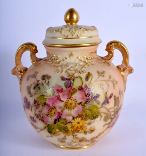 Royal Worcester blush ivory two handled vase and cover