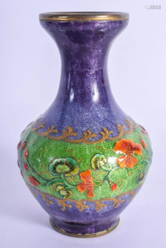 AN ART NOUVEAU FRENCH ENAMELLED VASE painted with