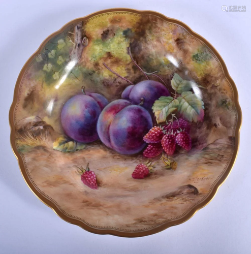 Royal Worcester plate painted with plums and