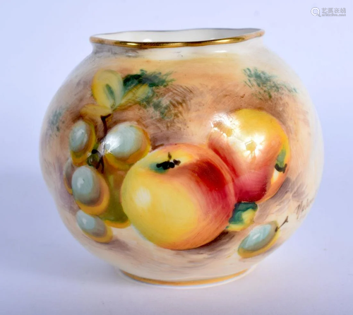 Royal Worcester spirally moulded spherical vase painted