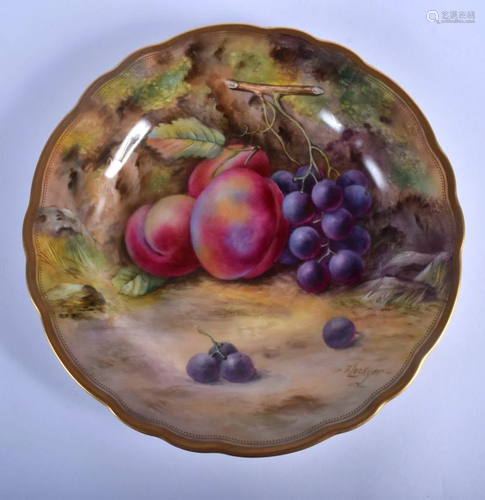 Royal Worcester plate painted with plums and grapes by