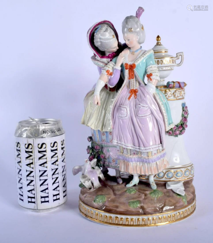 A LARGE 19TH CENTURY MEISSEN PORCELAIN FIGURE OF TWO