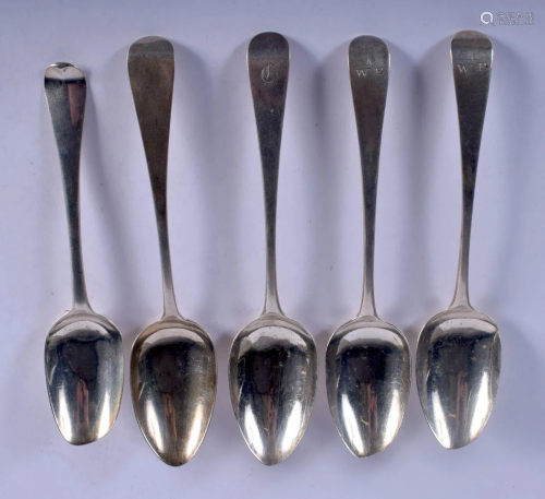 FIVE 18TH/19TH CENTURY SILVER SPOONS. Assorted dates.