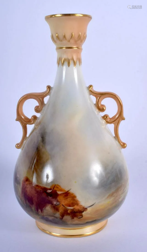 Royal Worcester two handled vase painted with highland