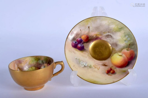 Royal Worcester demi-tasse cup and saucer painted fruit