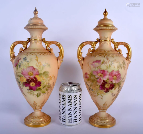 Royal Worcester pair of two handled blush ivory vases