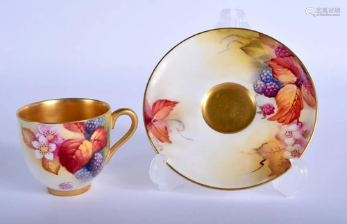 Royal Worcester coffee cup and saucer painted autumnal