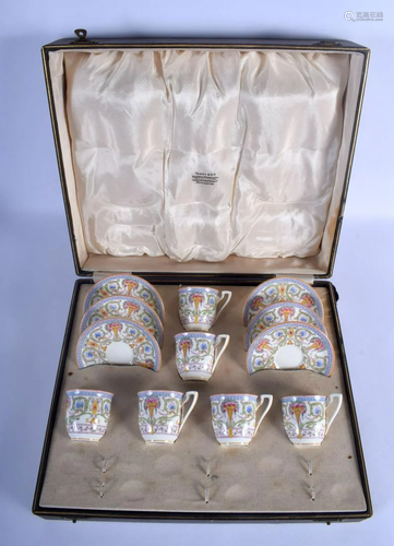 Royal Worcester cased set of cups and saucers painted