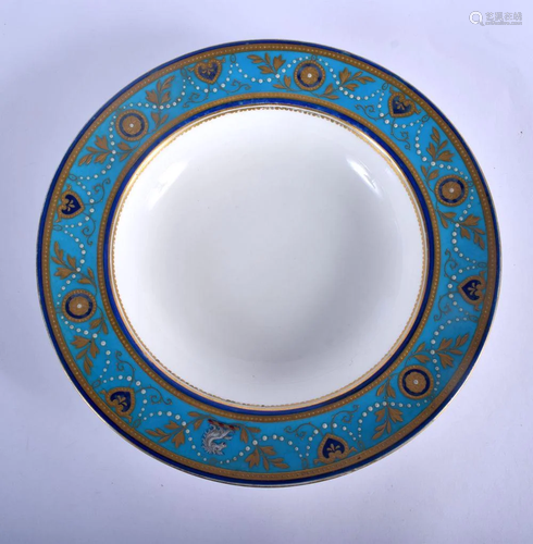 19th c. Minton deep plate with turquoise border, a