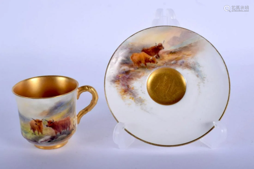 Royal Worcester coffee cup and saucer painted with